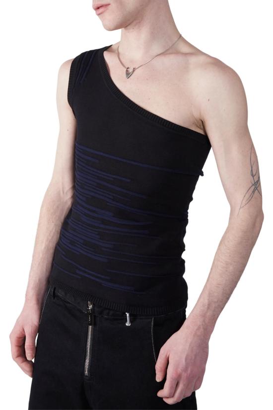  팡 뉴욕 민소매 티셔츠 팡 NYC 아날로그 원숄더 탑 블랙/블루 - FANG NYC