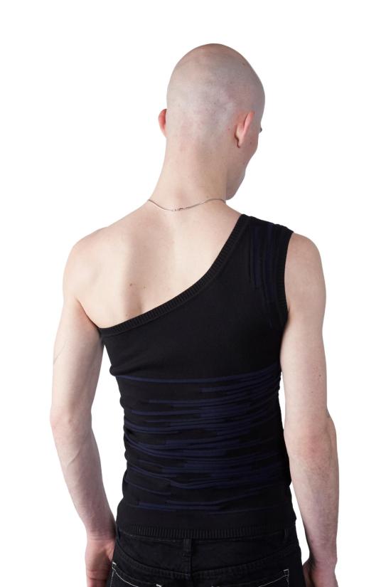  팡 뉴욕 민소매 티셔츠 팡 NYC 아날로그 원숄더 탑 블랙/블루 - FANG NYC