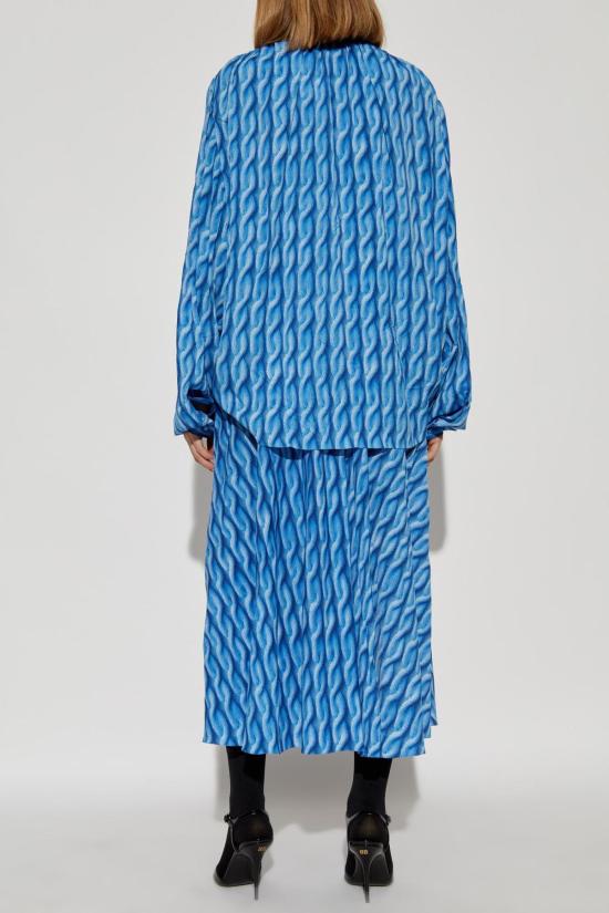  발렌시아가 미디 원피스 프린트 드레스 블루 - BALENCIAGA