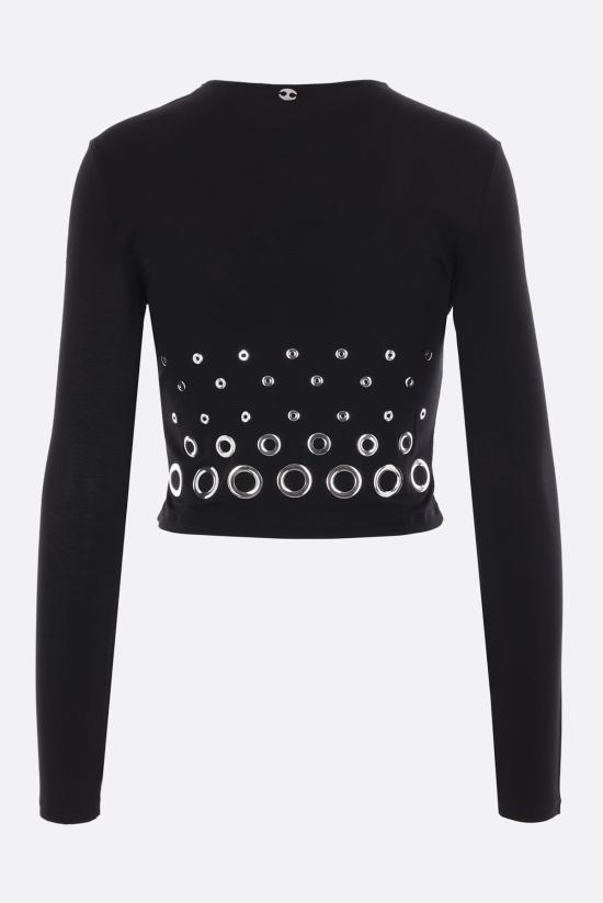  파코라반 민소매 티셔츠 라반 저지 크롭탑 (아일렛 디테일, 블랙) - PACO RABANNE