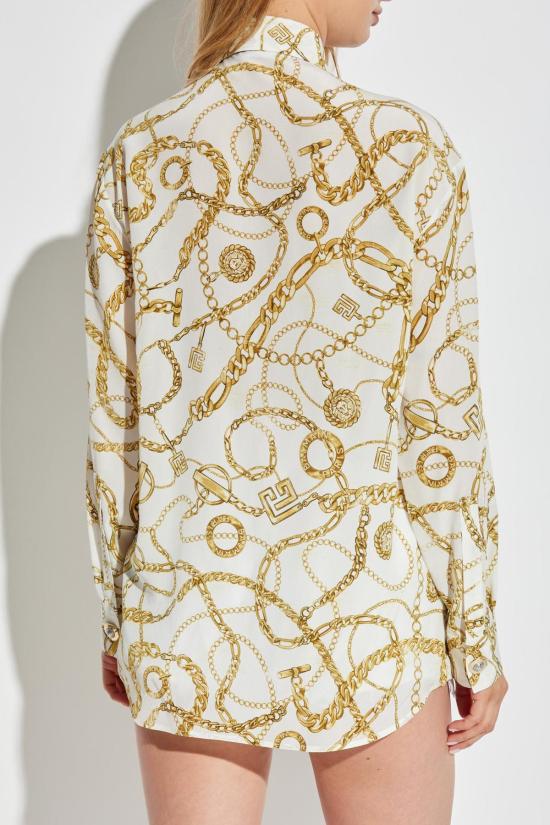  발망 블라우스 실크 셔츠 프린트 셔츠 블랑/오르 - BALMAIN