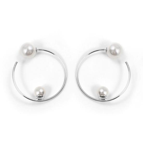  주미 림 이어링 미디엄 후프  (진주 장식 및 진주 뒷면 포함, 로듐 도금/화이트)