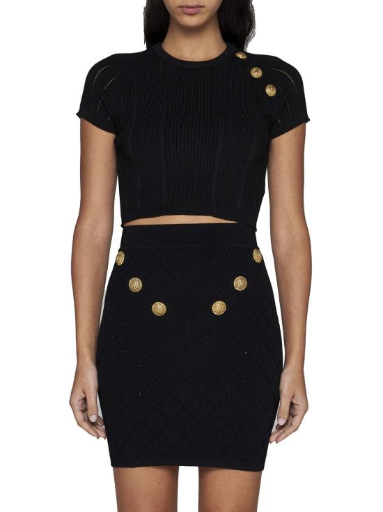  발망 미디 스커트 니트  블랙 - BALMAIN