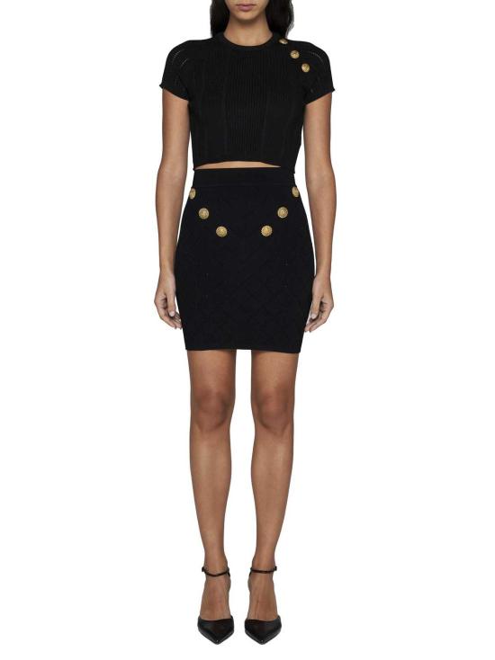  발망 미디 스커트 니트  블랙 - BALMAIN