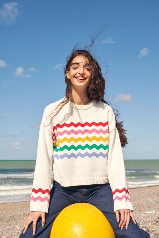  지지 니트웨어 스웨터 웨이브 스트라이프 코튼 - GIGI KNITWEAR