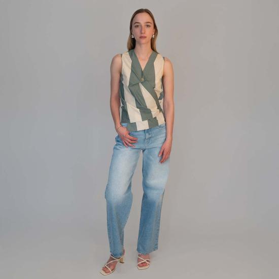  알리지 민소매 티셔츠 알리시 맥시 스트라이프  그린 & 크림 스트라이프 - ALYSI