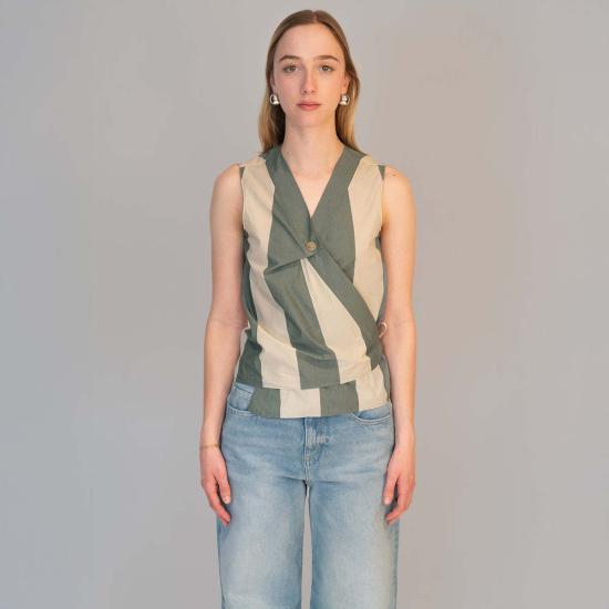  알리지 민소매 티셔츠 알리시 맥시 스트라이프  그린 & 크림 스트라이프