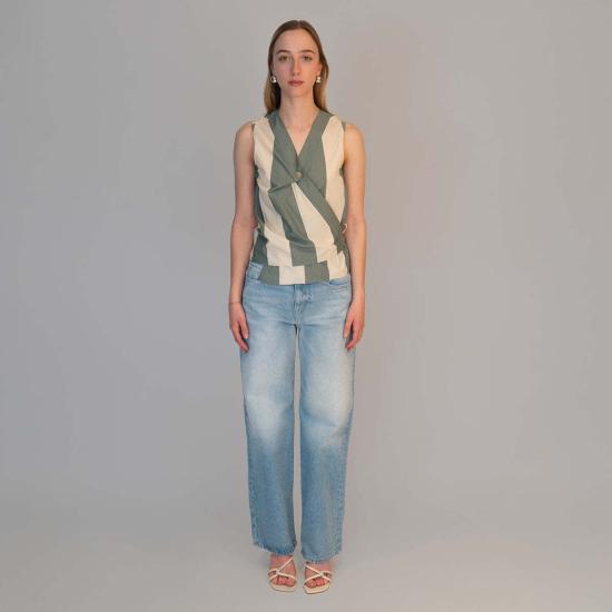  알리지 민소매 티셔츠 알리시 맥시 스트라이프  그린 & 크림 스트라이프 - ALYSI