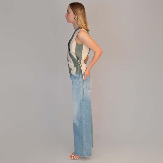  알리지 민소매 티셔츠 알리시 맥시 스트라이프  그린 & 크림 스트라이프 - ALYSI