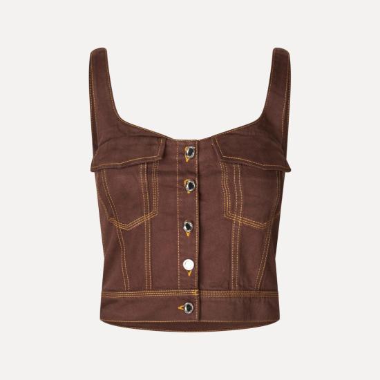  스티네 고야 민소매 티셔츠 스틴 고야 크롭 데님 뷔스티에 치커리 커피 - STINE GOYA