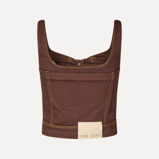  스티네 고야 민소매 티셔츠 스틴 고야 크롭 데님 뷔스티에 치커리 커피 - STINE GOYA
