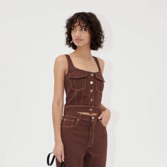  스티네 고야 민소매 티셔츠 스틴 고야 크롭 데님 뷔스티에 치커리 커피