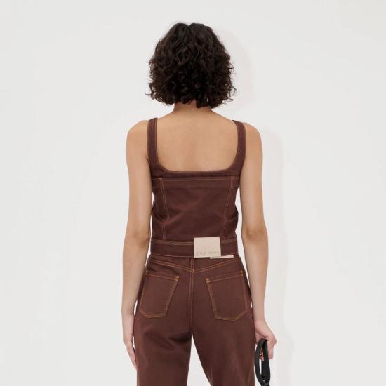  스티네 고야 민소매 티셔츠 스틴 고야 크롭 데님 뷔스티에 치커리 커피 - STINE GOYA