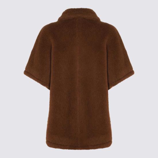  막스마라 코트 막스 마라 울 케이프 가죽 브라운 - MAX MARA