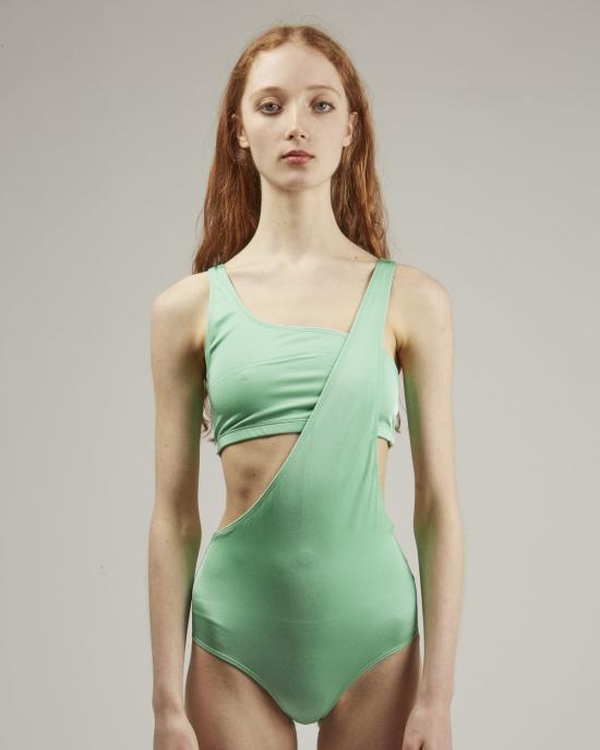  베이스레인지 원피스 수영복 우나 수영복 세트 블루/그린 - BASERANGE