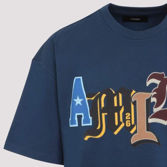  아미리 반팔 티셔츠 바시티 패치 오버사이즈 티셔츠 다크 인디고 - AMIRI