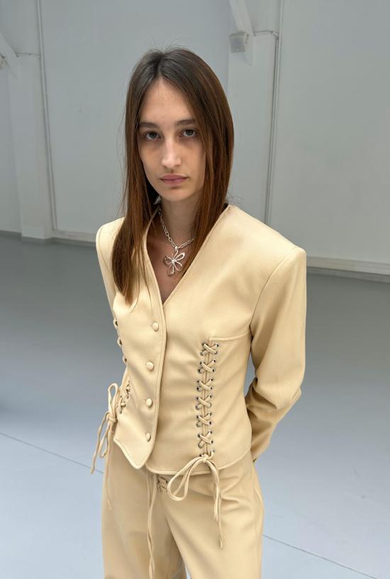  SAEMDI 가죽 자켓 사엠디 크로스 코드 PU 재킷 - OTHER BRANDS