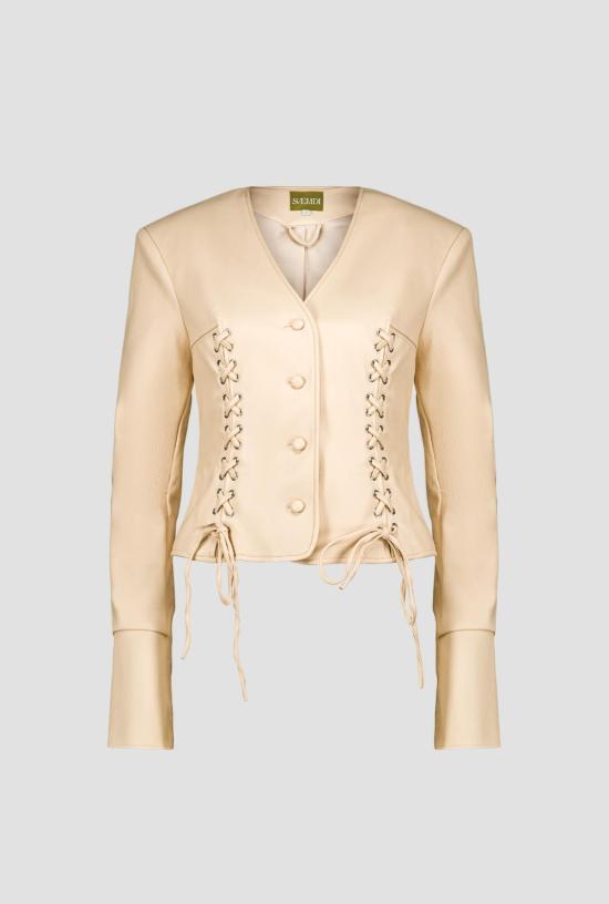  샘디 가죽 자켓 사엠디 크로스 코드 PU 재킷