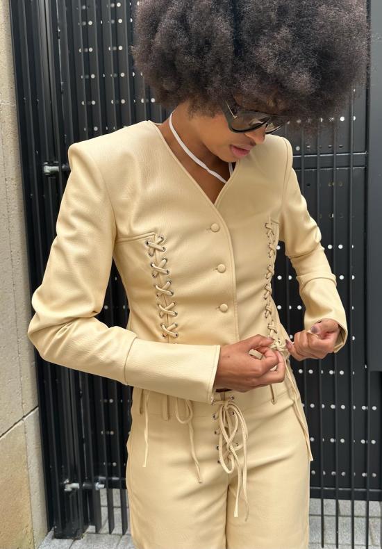  SAEMDI 가죽 자켓 사엠디 크로스 코드 PU 재킷 - OTHER BRANDS