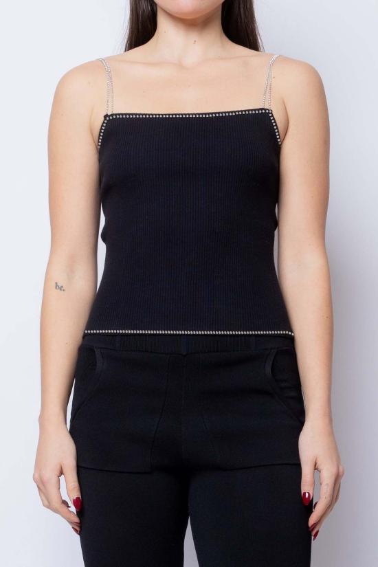  팡 뉴욕 민소매 티셔츠 라인스톤 스트랩이 달린 팡 립 탱크탑 - FANG NYC