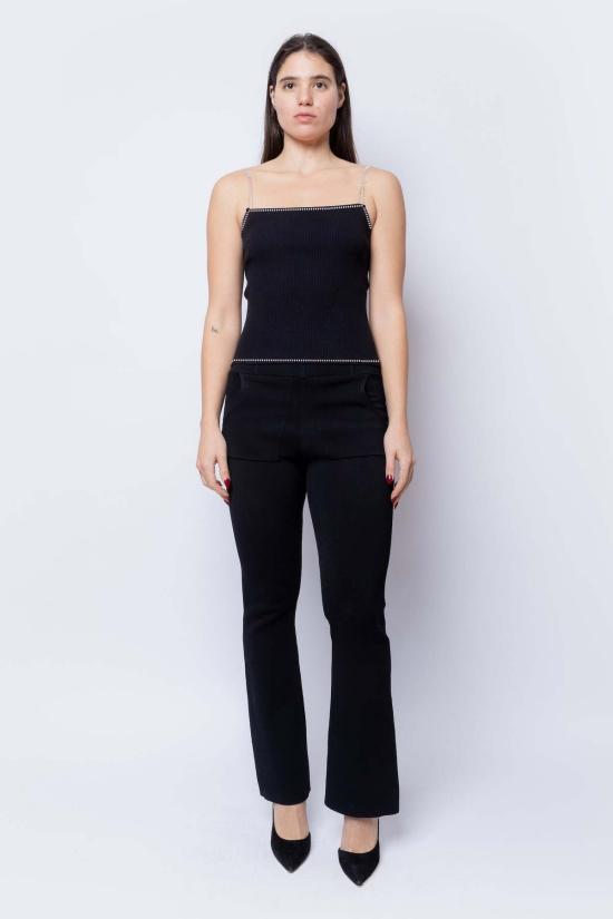  팡 뉴욕 민소매 티셔츠 라인스톤 스트랩이 달린 팡 립 탱크탑