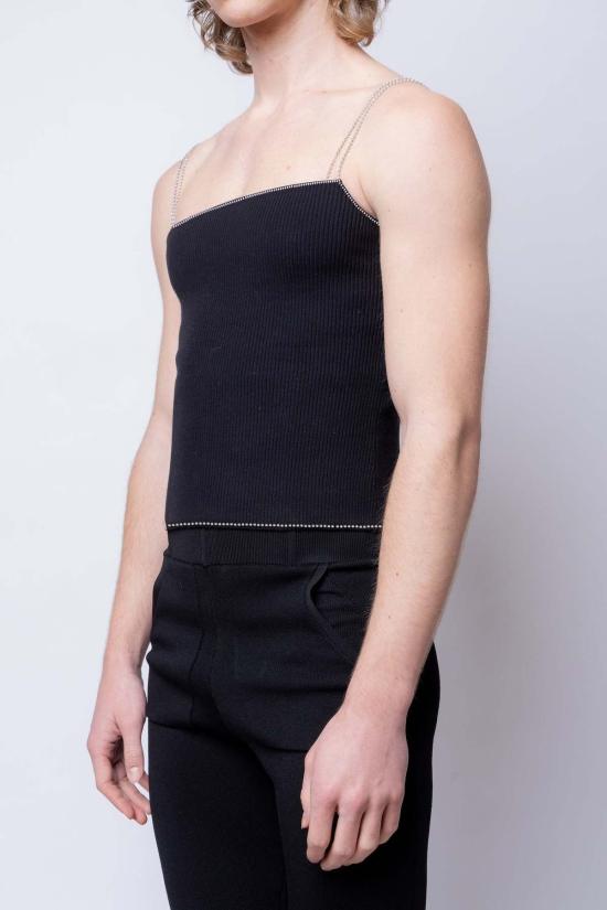  팡 뉴욕 민소매 티셔츠 라인스톤 스트랩이 달린 팡 립 탱크탑 - FANG NYC