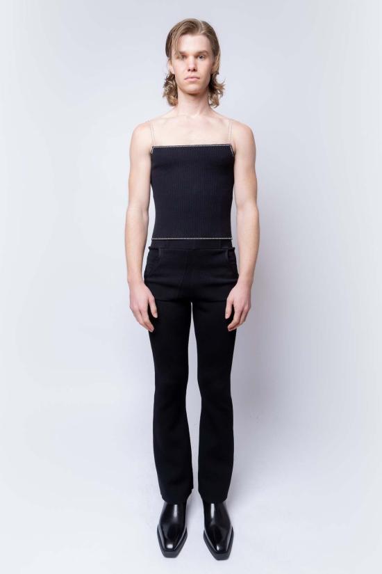  팡 뉴욕 민소매 티셔츠 라인스톤 스트랩이 달린 팡 립 탱크탑 - FANG NYC