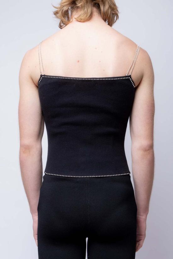  팡 뉴욕 민소매 티셔츠 라인스톤 스트랩이 달린 팡 립 탱크탑 - FANG NYC