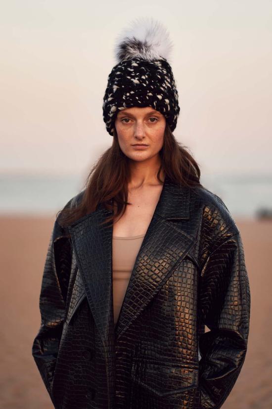  미샤램퍼트 모자 미샤 램퍼트 블랙/화이트 비니 + 실버 폭스 XL 폼폼