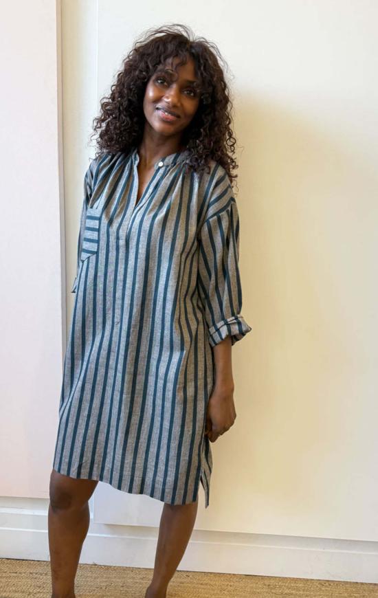  Two 튜닉 청록색/복숭아색 줄무늬 긴팔 버튼  (두 줄 무늬) - OTHER BRANDS