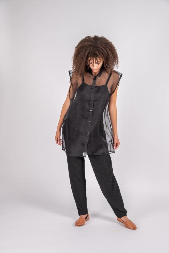  리타 블라우스 로우 드루실리아 실크 오르간자  블랙 - RITA