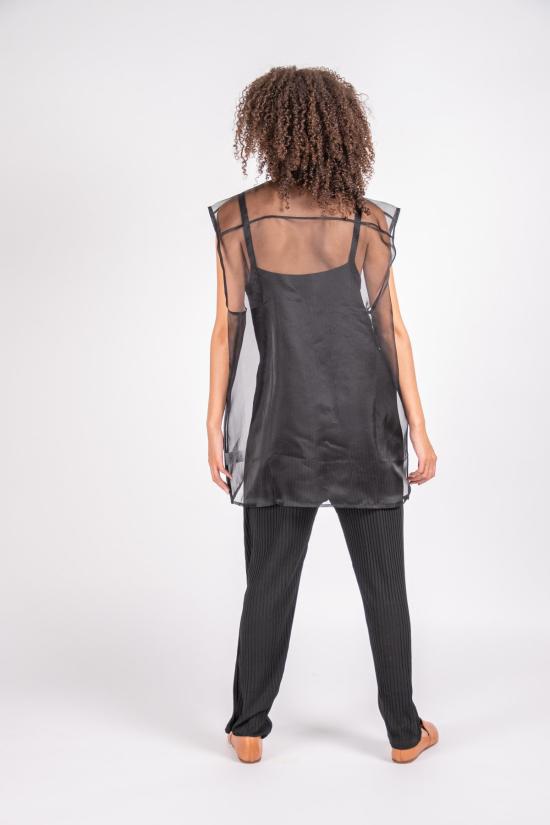  리타 블라우스 로우 드루실리아 실크 오르간자  블랙 - RITA