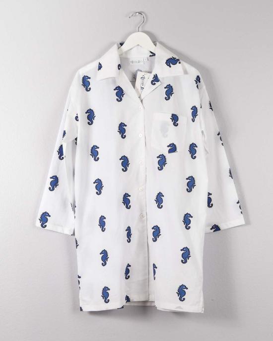  Lounge Act 라운지 웨어 라운지 액트 코튼 나이트셔츠 블루 시호스 나이트셔츠