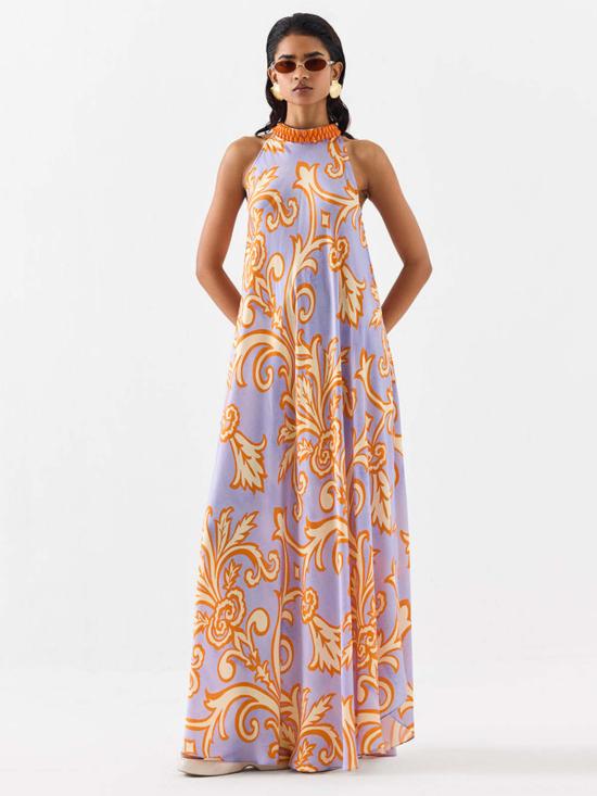  이키비 롱 원피스 모히토 홀터 드레스 (보라색)