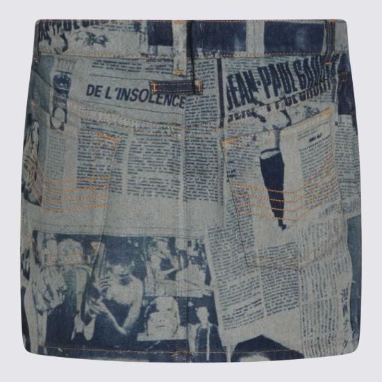  장 폴 고티에 데님 스커트 신문 프린트 데님 미니 스커트 인디고/베이지 - JEAN PAUL GAULTIER