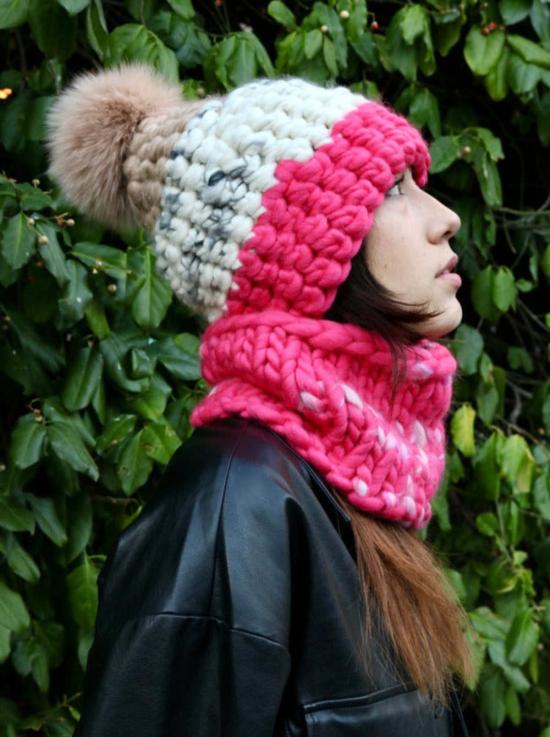  미샤램퍼트 모자 미샤 램퍼트 오 레 | 라이트 플로럴 | 캔디 쓰리톤 비니 + XL 카멜 폼폼 - MISCHA LAMPERT