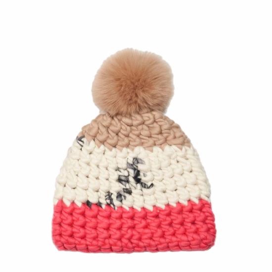  미샤램퍼트 모자 미샤 램퍼트 오 레 | 라이트 플로럴 | 캔디 쓰리톤 비니 + XL 카멜 폼폼 - MISCHA LAMPERT