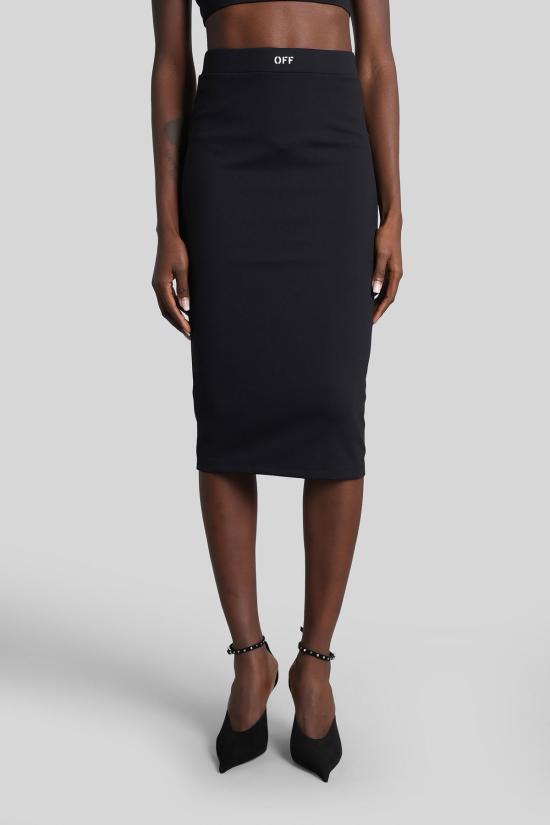  오프화이트 미디 스커트 블랙