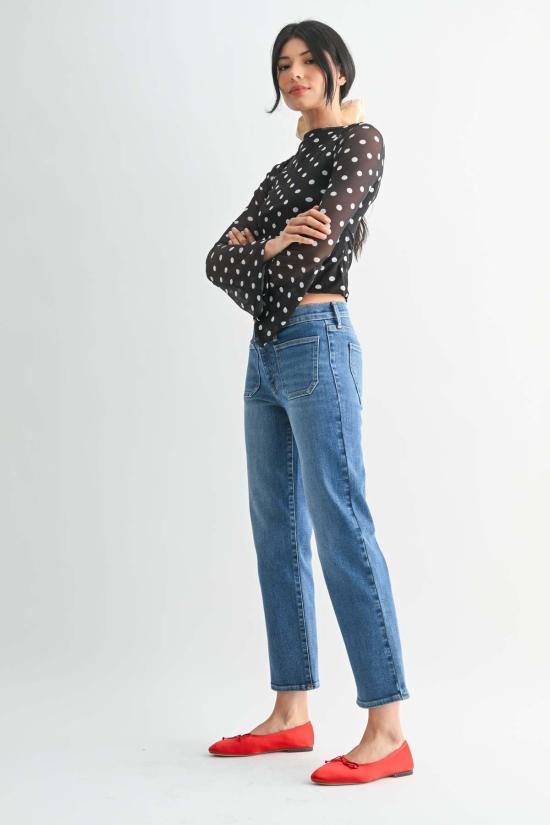  저스트 블랙 데님 데님 팬츠 쁘띠 스트레이트 진 - JUST BLACK DENIM