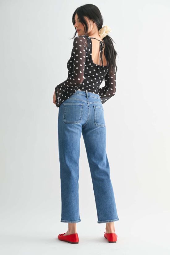  저스트 블랙 데님 데님 팬츠 쁘띠 스트레이트 진 - JUST BLACK DENIM