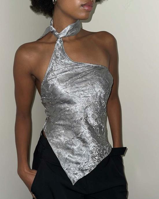  샘디 블라우스 원숄더 스카프 탑 - SAEMDI