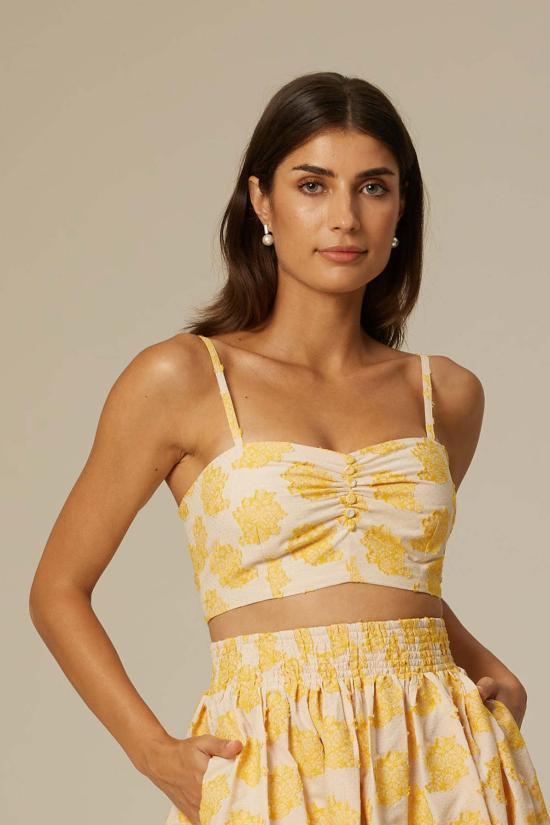  산티클레르 민소매 티셔츠 산티클러 다리아 코튼 브라렛 옐로우 플로럴