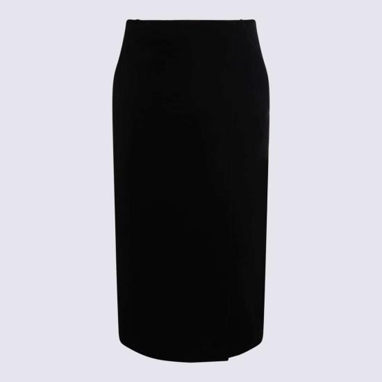  생로랑 미디 스커트 코튼  블랙