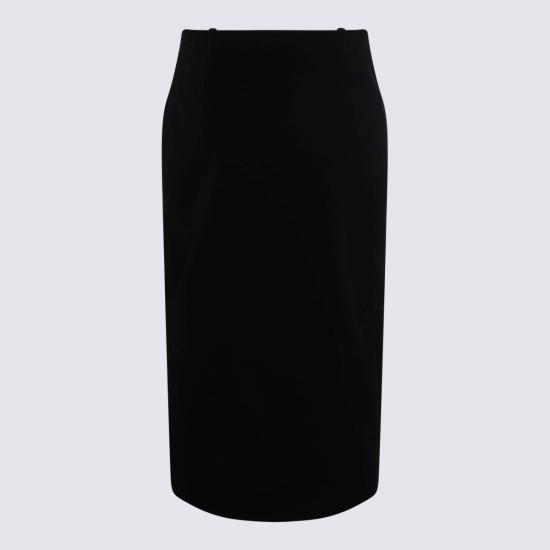  생로랑 미디 스커트 코튼  블랙 - SAINT LAURENT