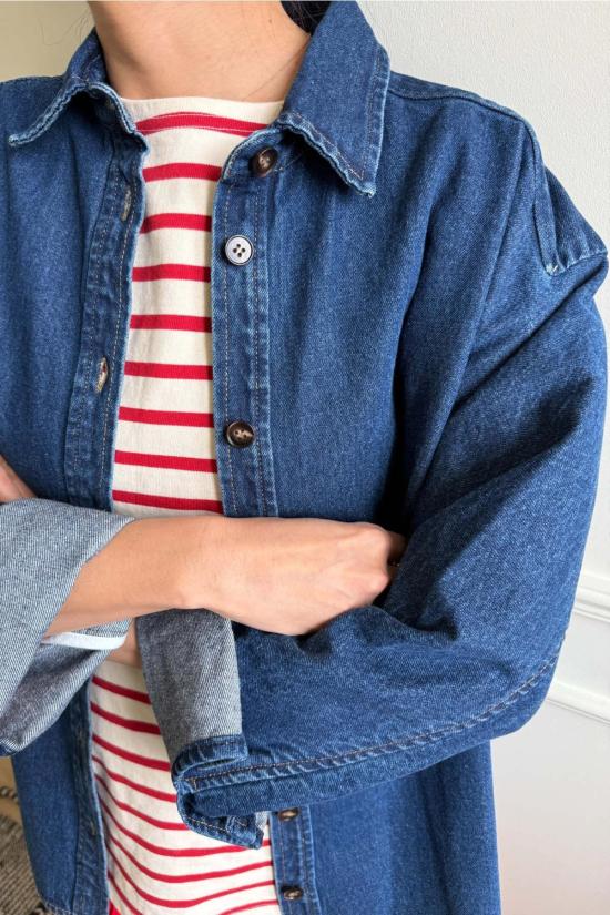  Le Bon 셔츠 르 본 오웬 셔츠 블루 스트라이프 - LE BON