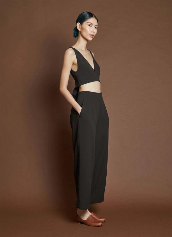  카렘 민소매 티셔츠 Kaarem La Lan 브라렛 오픈백 탑 초콜릿 브라운 - KAAREM