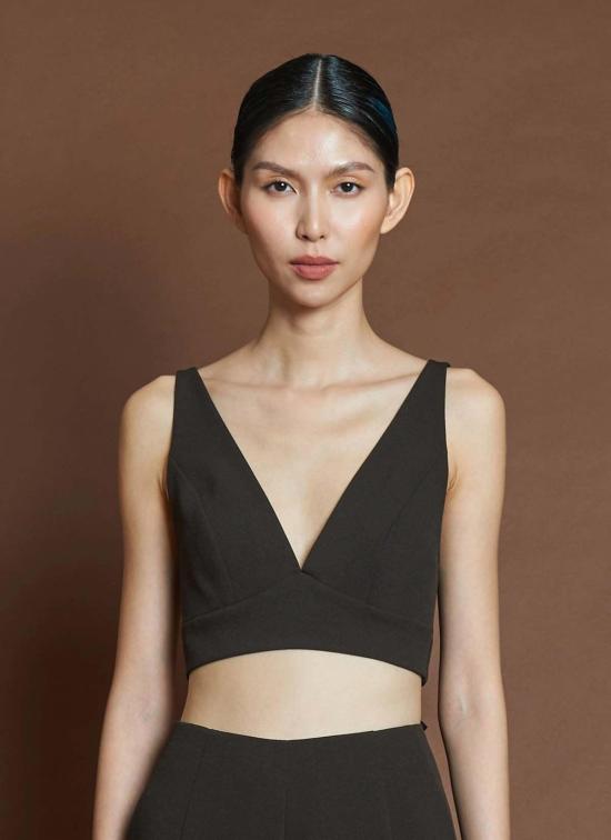  카렘 민소매 티셔츠 Kaarem La Lan 브라렛 오픈백 탑 초콜릿 브라운