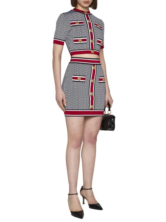  발망 숏 스커트 모노그램 니트  블랙 - BALMAIN