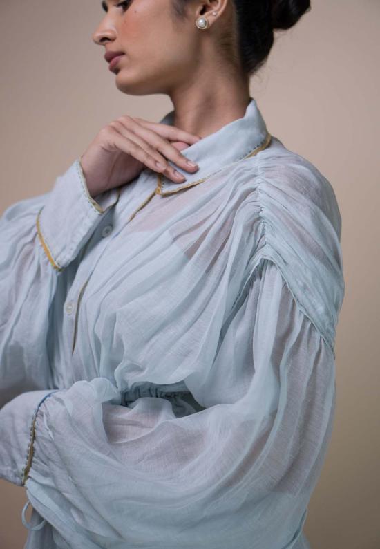  IKKIVI 롱 원피스 Ikkivi 메도우 찬데리 셔츠 드레스 블루 - IKKIVI