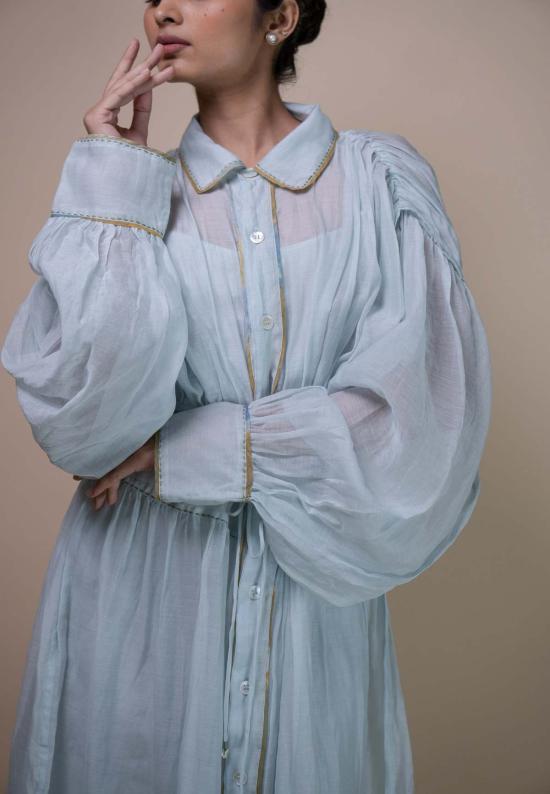  IKKIVI 롱 원피스 Ikkivi 메도우 찬데리 셔츠 드레스 블루 - IKKIVI